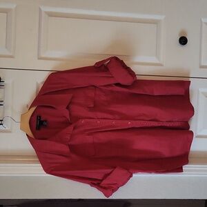 Red front button shirt